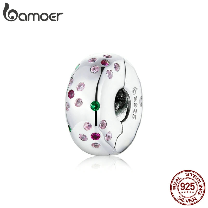 925 Silver Pink CZ Flower Clip Charm for 3mm Bracelet BSC245