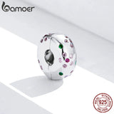 925 Silver Pink CZ Flower Clip Charm for 3mm Bracelet BSC245
