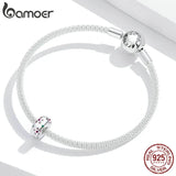 925 Silver Pink CZ Flower Clip Charm for 3mm Bracelet BSC245