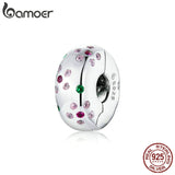 925 Silver Pink CZ Flower Clip Charm for 3mm Bracelet BSC245