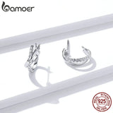 925 Silver CZ Stone Leather Texture Stud Earrings Anti-allergy Jewelry