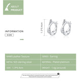 925 Silver CZ Stone Leather Texture Stud Earrings Anti-allergy Jewelry