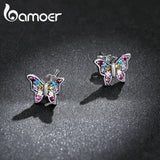 925 Silver Colorful Zircon Butterfly Dragonfly Stud Earrings Women Jewelry