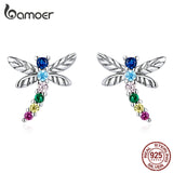 925 Silver Colorful Zircon Butterfly Dragonfly Stud Earrings Women Jewelry