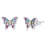 925 Silver Colorful Zircon Butterfly Dragonfly Stud Earrings Women Jewelry