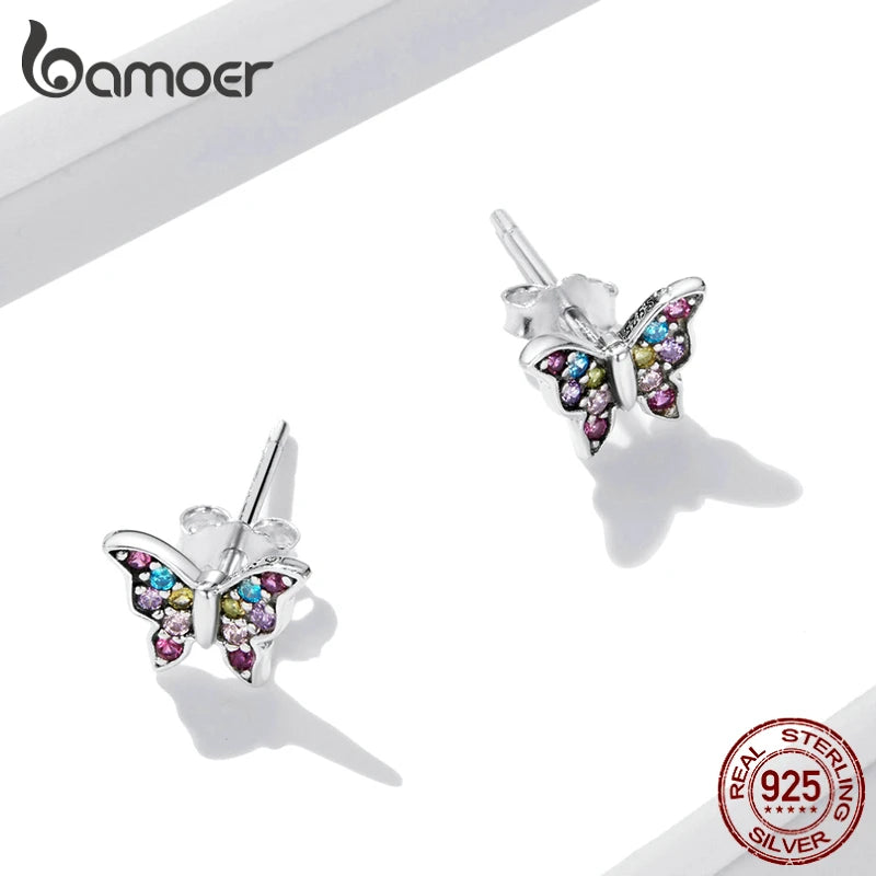 925 Silver Colorful Zircon Butterfly Dragonfly Stud Earrings Women Jewelry