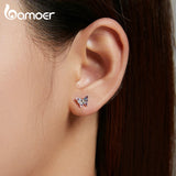 925 Silver Colorful Zircon Butterfly Dragonfly Stud Earrings Women Jewelry