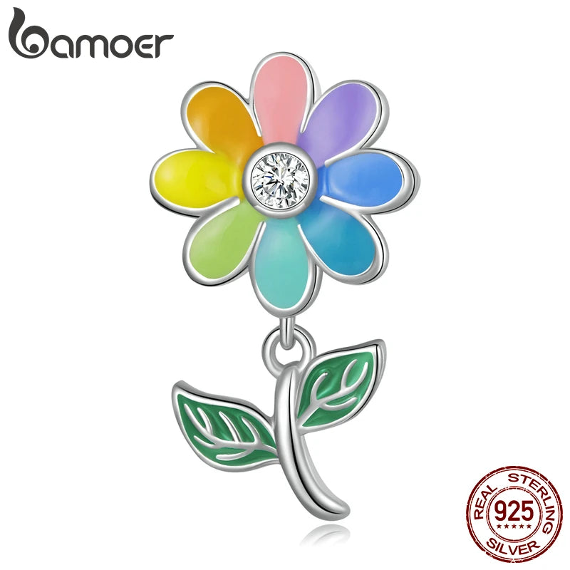 925 Silver Sunflower Charm Pendant for Women Bracelet Bangle
