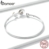 925 Silver Sunflower Cuff Bangle Bracelet for Women BSB045