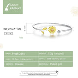925 Silver Sunflower Cuff Bangle Bracelet for Women BSB045
