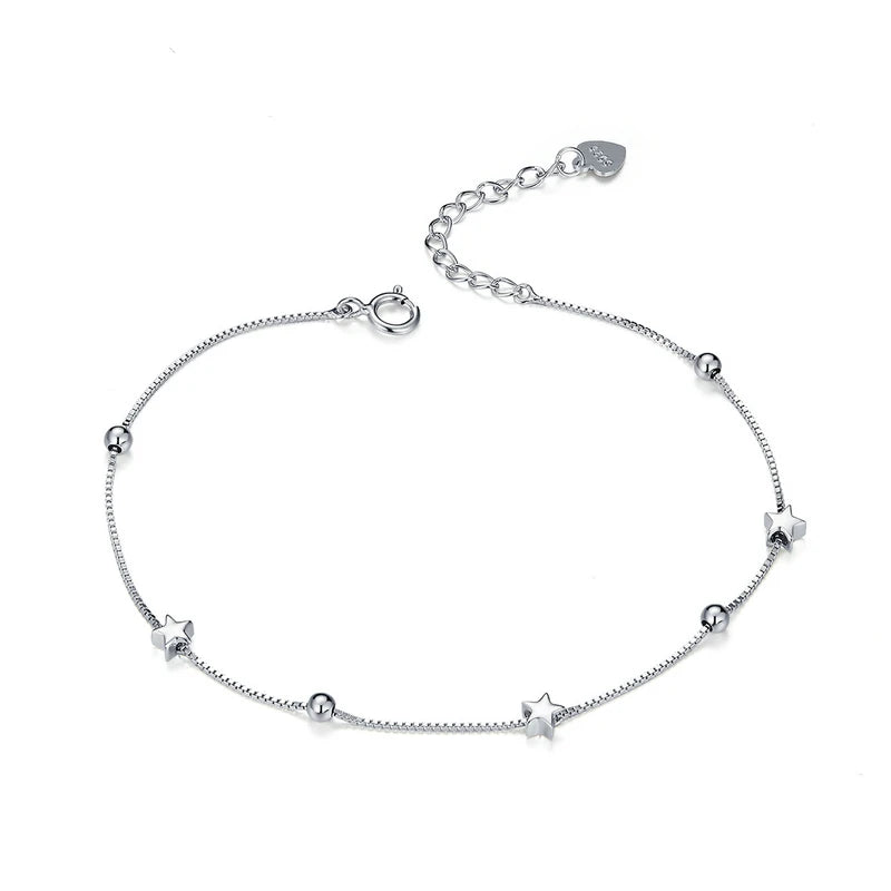 925 Silver Heart & Star Beads Chain Bracelet SCB171