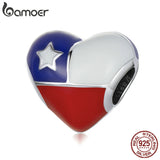 925 Silver Chile Flag Heart Charm for Women Bracelet Bangle Gift