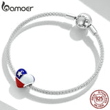 925 Silver Chile Flag Heart Charm for Women Bracelet Bangle Gift