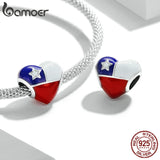 925 Silver Chile Flag Heart Charm for Women Bracelet Bangle Gift