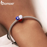 925 Silver Chile Flag Heart Charm for Women Bracelet Bangle Gift
