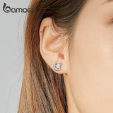 925 Silver Moon & Star Opal Stud Earrings Wedding Jewelry SCE816
