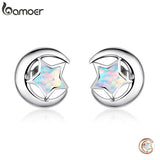 925 Silver Moon & Star Opal Stud Earrings Wedding Jewelry SCE816