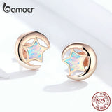 925 Silver Moon & Star Opal Stud Earrings Wedding Jewelry SCE816