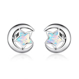 925 Silver Moon & Star Opal Stud Earrings Wedding Jewelry SCE816