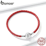 925 Silver Red Leather Rope Bracelet for Women BSB042
