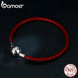 925 Silver Red Leather Rope Bracelet for Women BSB042