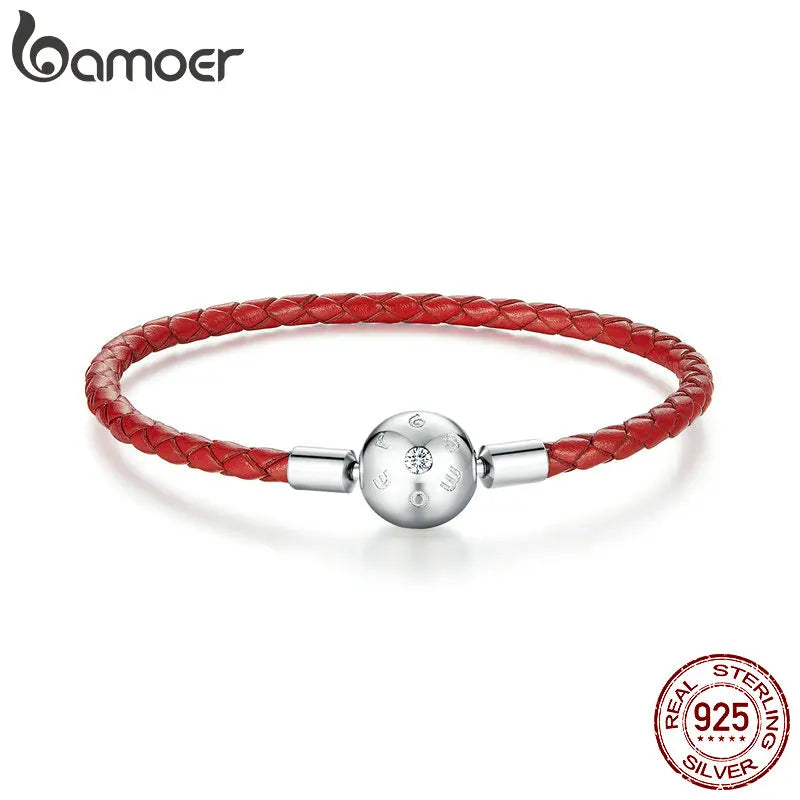 925 Silver Red Leather Rope Bracelet for Women BSB042