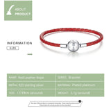925 Silver Red Leather Rope Bracelet for Women BSB042