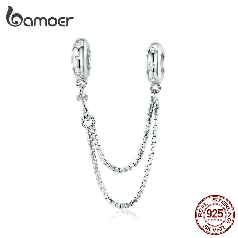 925 Silver Safety Box Chain Charm for Bracelet with Silicone SCC1419