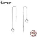 925 Silver Shell Pearl Long Chain Earrings Wedding Jewelry