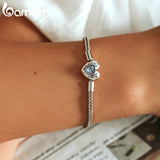 Heart Charm & Beads Bracelet 925 Sterling Silver Snake Chain for Women