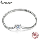 Heart Charm & Beads Bracelet 925 Sterling Silver Snake Chain for Women