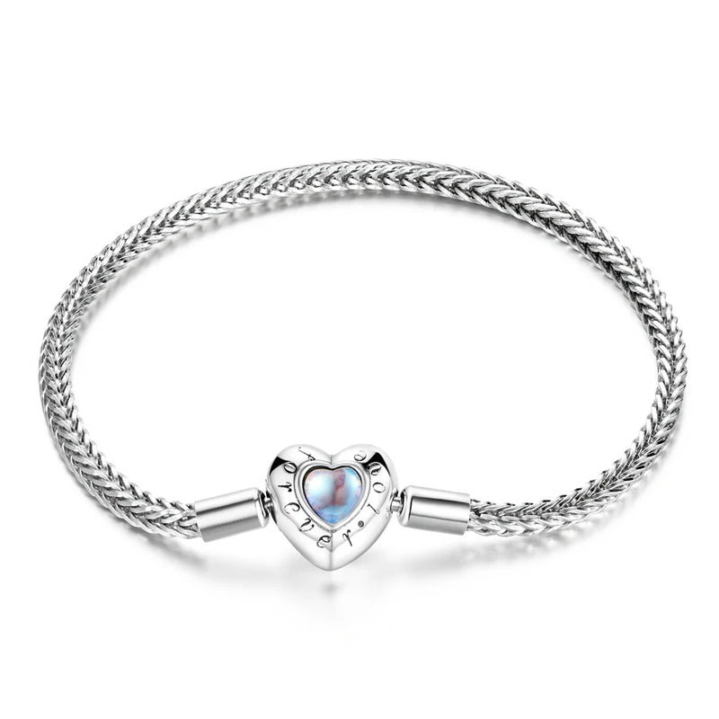 Heart Charm & Beads Bracelet 925 Sterling Silver Snake Chain for Women