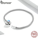 Heart Charm & Beads Bracelet 925 Sterling Silver Snake Chain for Women