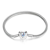 Heart Charm & Beads Bracelet 925 Sterling Silver Snake Chain for Women