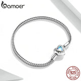 Heart Charm & Beads Bracelet 925 Sterling Silver Snake Chain for Women