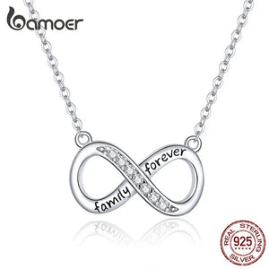 Infinity Love Family Forever Necklace Clear CZ 925 Sterling Silver SCN352