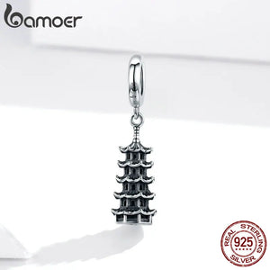 925 Silver Pagoda Tower Pendant Charm for Jewelry