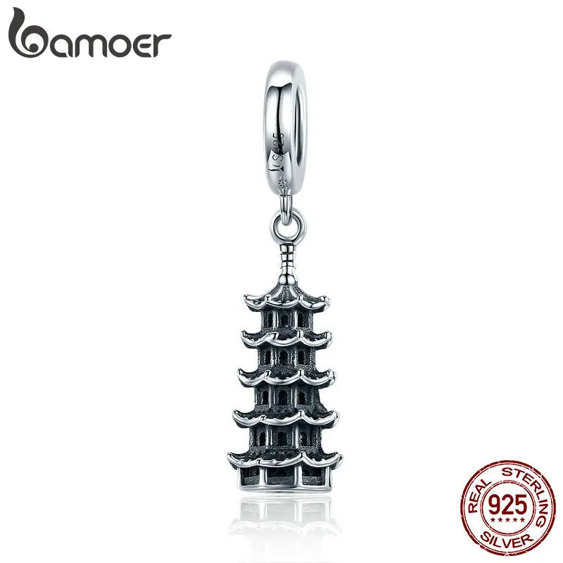 925 Silver Pagoda Tower Pendant Charm for Jewelry