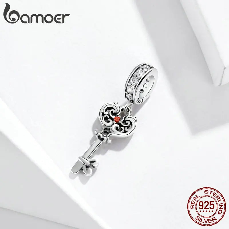 Vintage Pattern 925 Sterling Silver Key Charm Pendant for Women