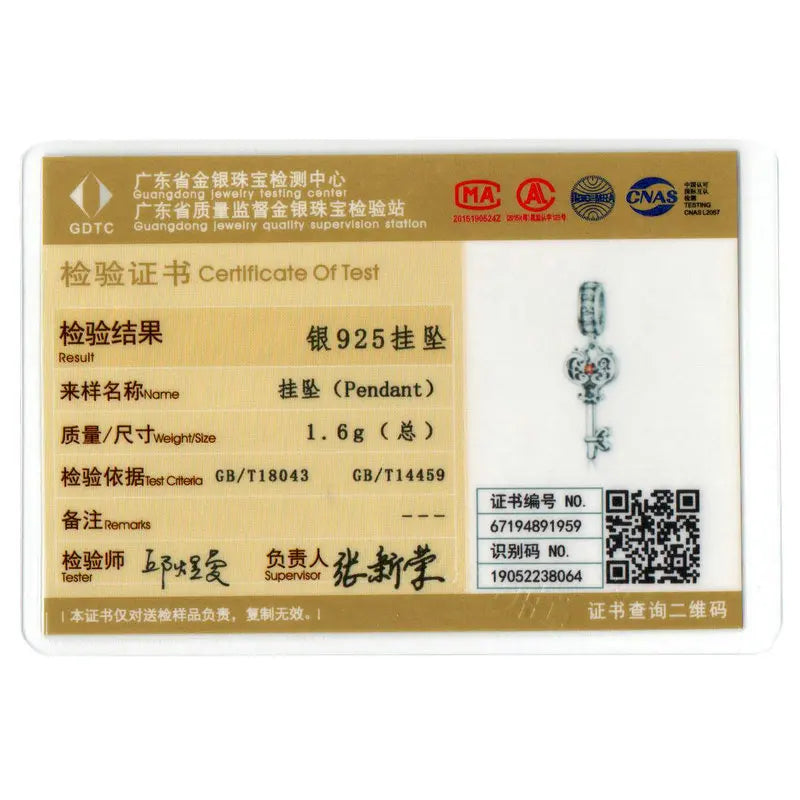 Vintage Pattern 925 Sterling Silver Key Charm Pendant for Women