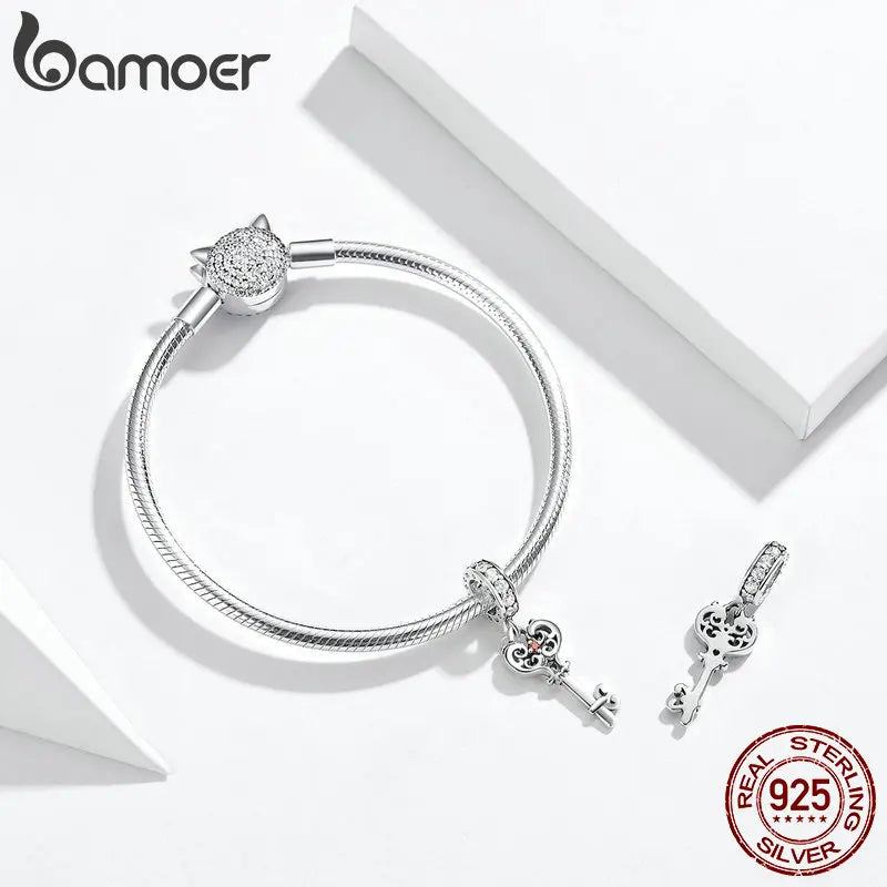 Vintage Pattern 925 Sterling Silver Key Charm Pendant for Women
