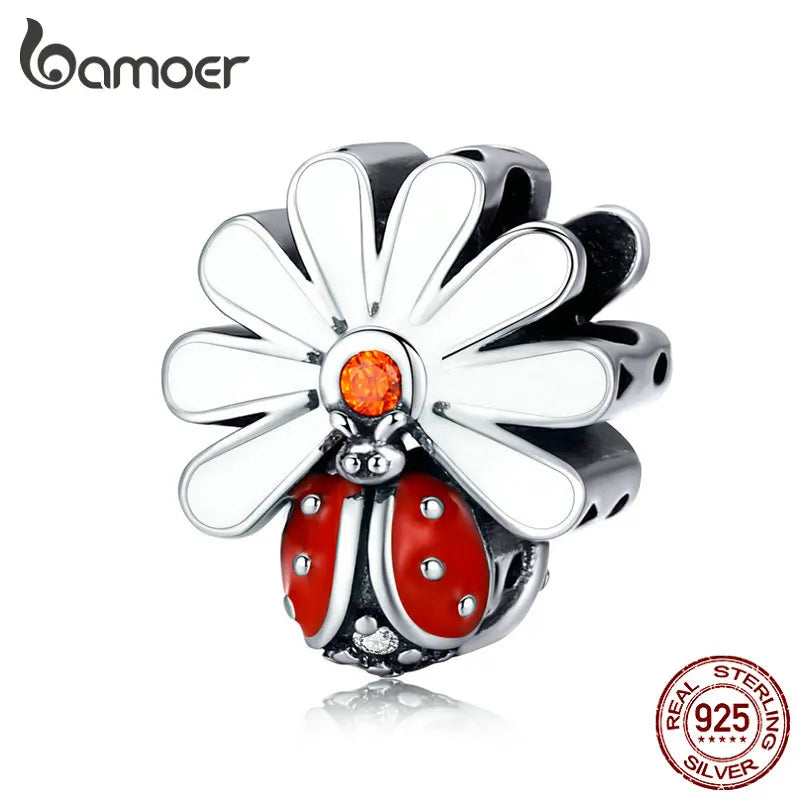 Ladybug & Daisy 925 Sterling Silver Charm Bracelet DIY Jewelry SCC1276