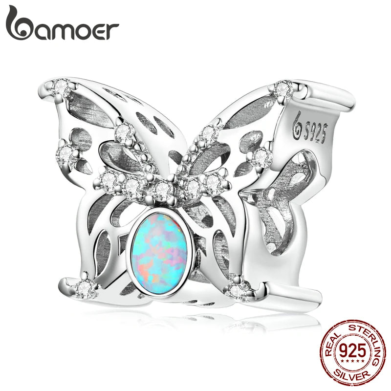 Opal Butterfly Charm 925 Silver Beads Bracelet Bangle Jewelry Gift