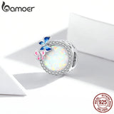 Opal Round Bead 925 Silver Butterfly Charm Bracelet DIY Stone Jewelry