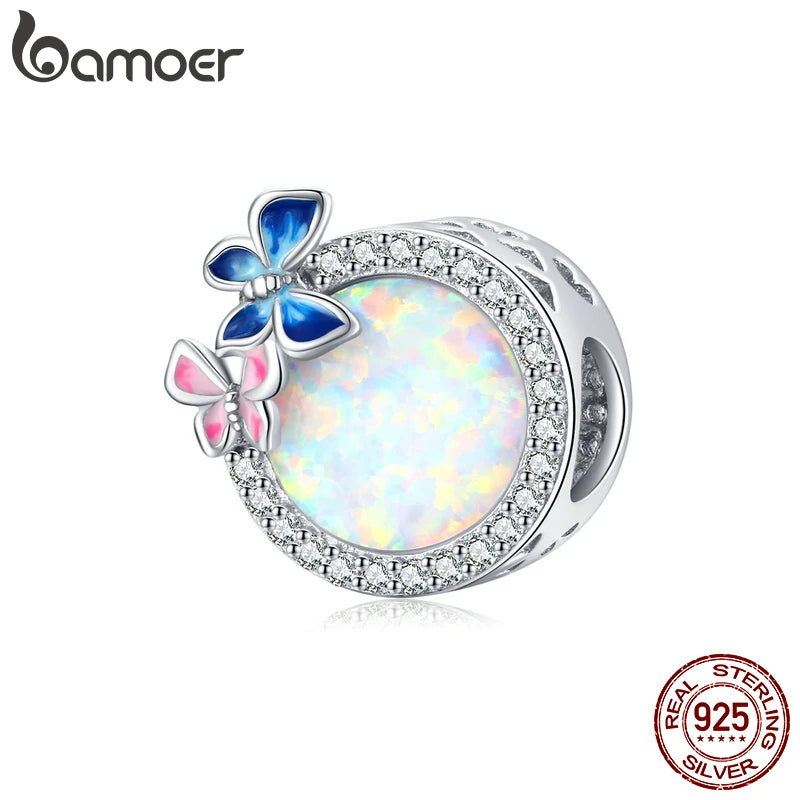 Opal Round Bead 925 Silver Butterfly Charm Bracelet DIY Stone Jewelry
