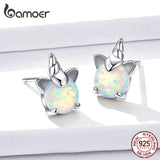 Opal Unicorn Stud Earrings 925 Sterling Silver Hypoallergenic Earings