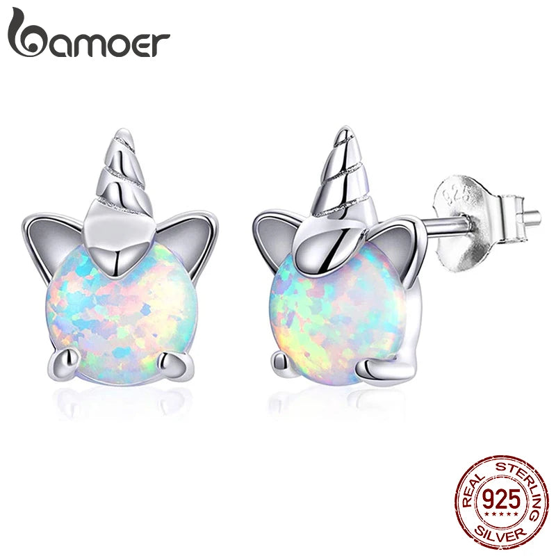 Opal Unicorn Stud Earrings 925 Sterling Silver Hypoallergenic Earings