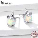 Opal Unicorn Stud Earrings 925 Sterling Silver Hypoallergenic Earings