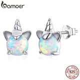 Opal Unicorn Stud Earrings 925 Sterling Silver Hypoallergenic Earings