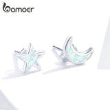 Moon and Star Stud Earrings Real 925 Sterling Silver SCE875